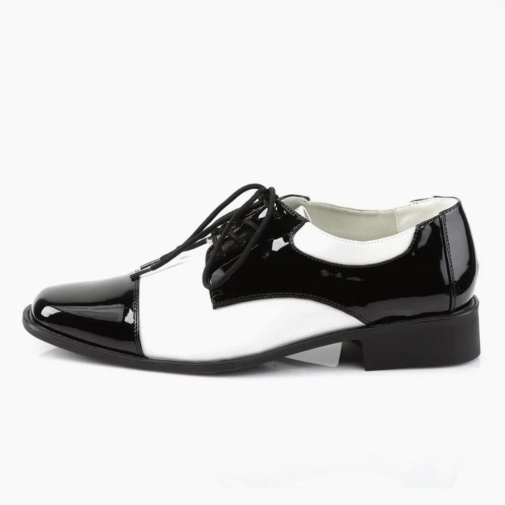 FUNTASMA Men’s Black and White Oxford Shiny Faux Patten Shoes Size Large FLAWED